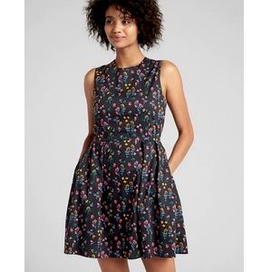 Women’s GAP Black Floral Fit & Flare Sleeveless Dress With Pockets 12P